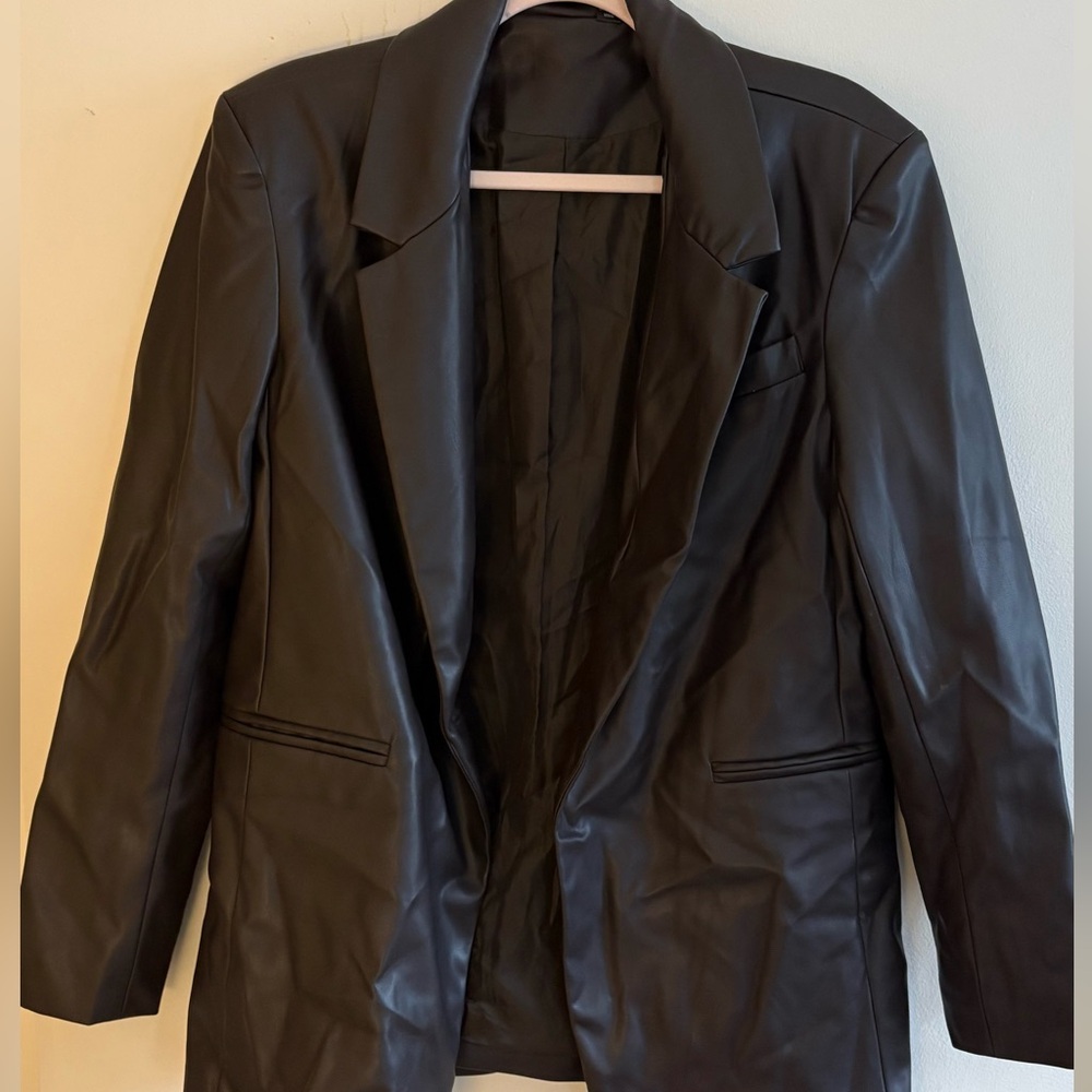Classic dark brown Faux Leather Blazer Jacket